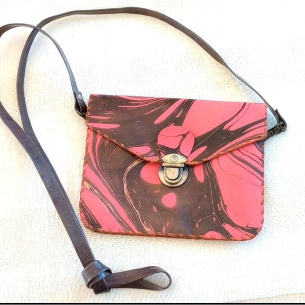 Hand Crafted Marbled Leather Crossbody Bag Unique/One of a Kind NWOT